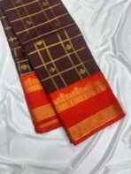 Premium Semi Silk Saree(Coffee Brown With Orange)