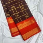 Premium Semi Silk Saree(Coffee Brown With Orange)