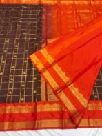 Premium Semi Silk Saree(Coffee Brown With Orange) - Image 3